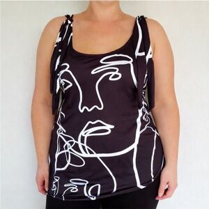 Nanu plus size black white portrait print tie shoulder tank top size 1X